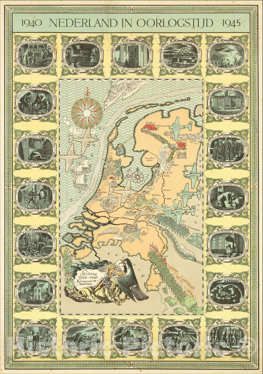 Historic Map : [Netherlands in War Time] Nederland in Oorlogstijd 1940 - 1945, c1947, Hans Meyer, Vintage Wall Art