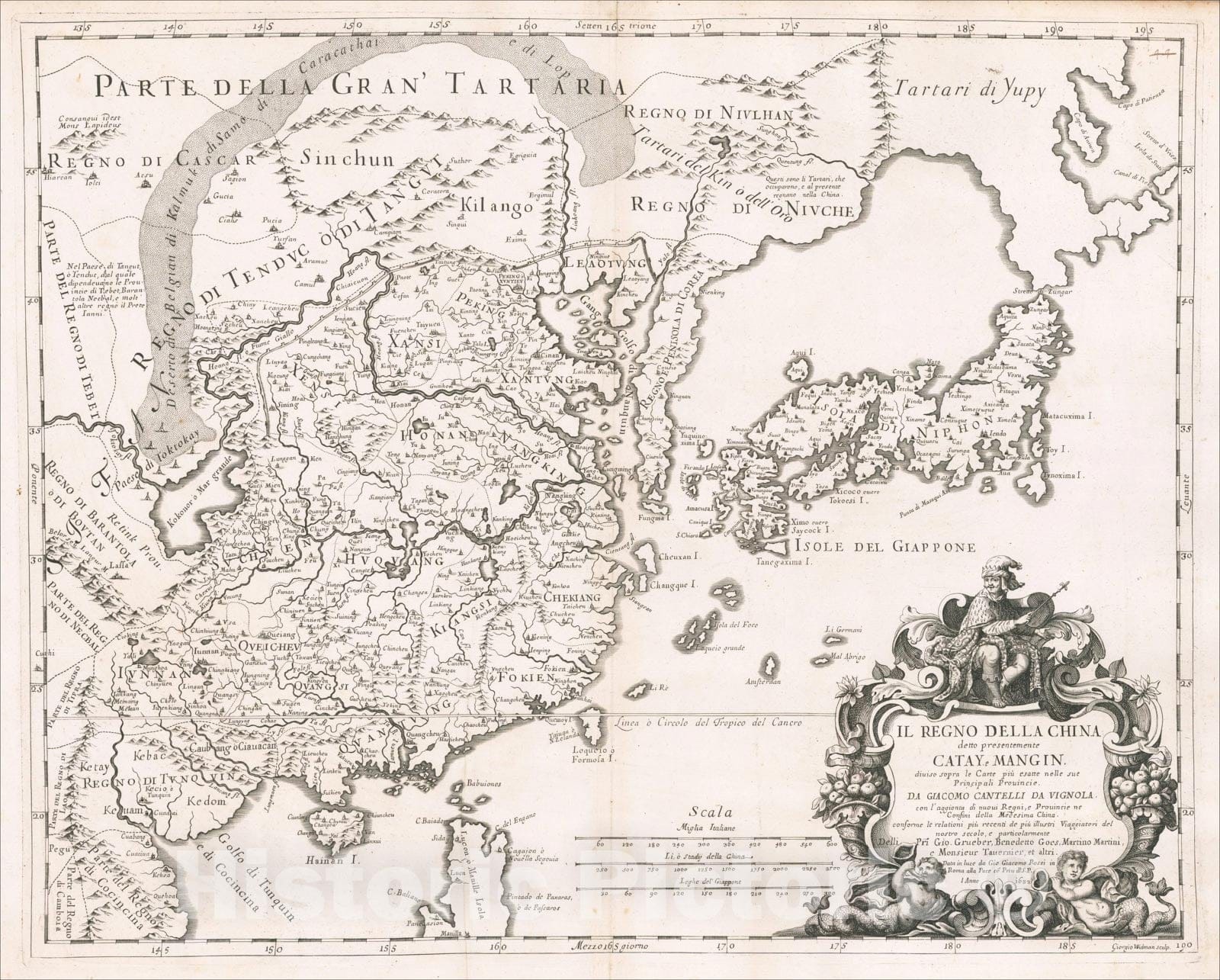 Historic Map : Il Regno Della China detto presentamente Catay e Mangin diviso sopra le Carte piu esatte, 1682, Giacomo Giovanni Rossi, Vintage Wall Art