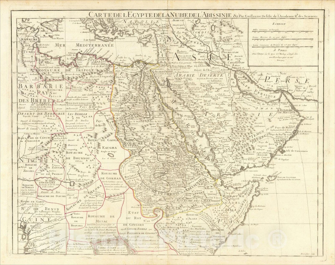 Historic Map : Carte De L'Egypte De La Nubie De L'Abissinie, 1707, 1707, Guillaume De L'Isle, Vintage Wall Art