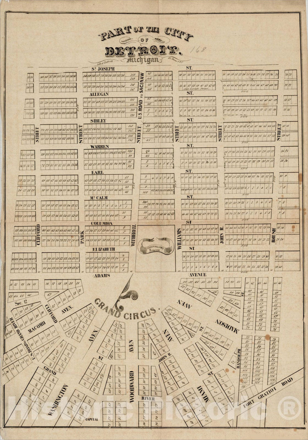 Historic Map : Part of the City of Detroit Michigan, c1835, , Vintage Wall Art