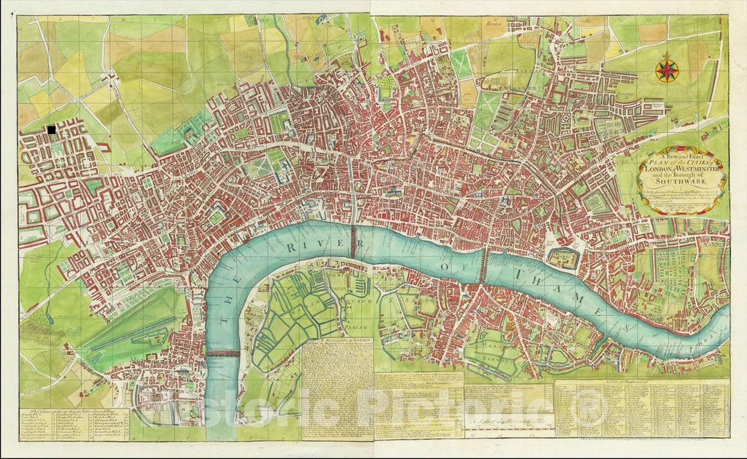 Historic Map : A New and Exact Plan of the Cities of London & Westminster and the Borough of Southwark, c1795, Carington Bowles II, Vintage Wall Art