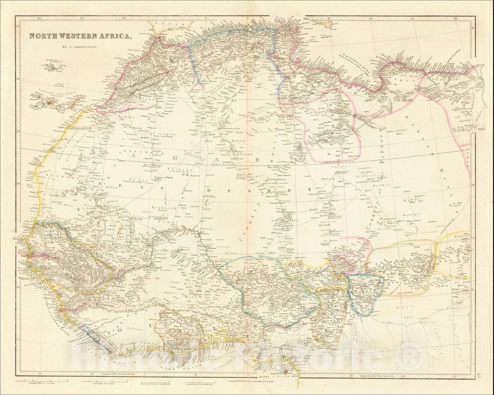 Historic Map : North Western Africa, 1861, John Arrowsmith, Vintage Wall Art