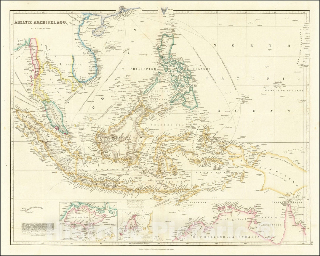 Historic Map : Asiatic Archipelago [Early Singapore Inset], 1848, John Arrowsmith, Vintage Wall Art