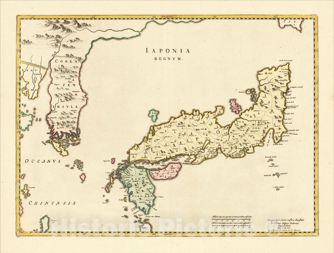 Historic Map : Iaponia Regnum (first regional map to show Korea as a peninsula), c1655, Johannes Blaeu, Vintage Wall Art