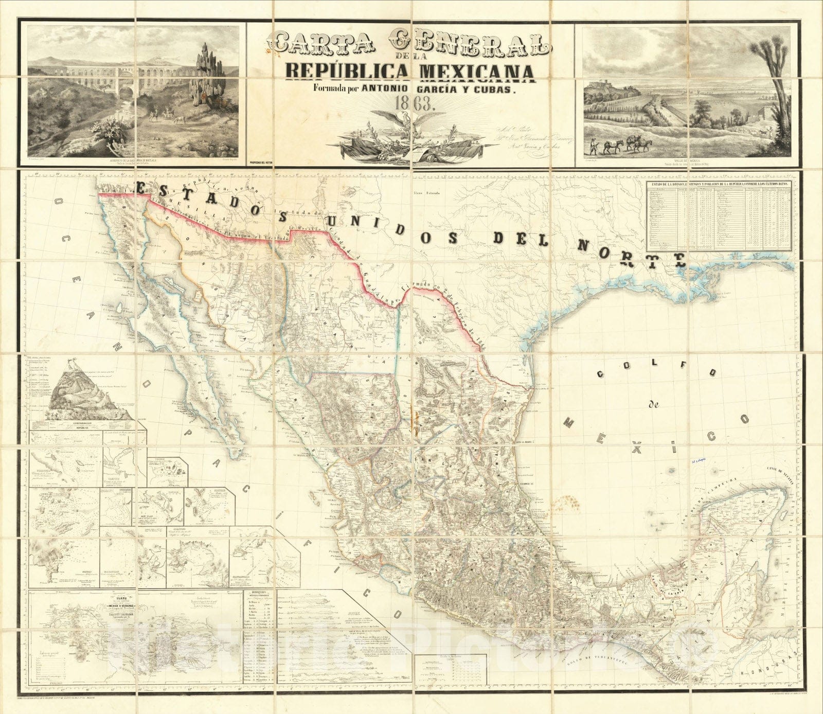 Historic Map : Carta General de la Republica Mexicana, formada por Antonio Garcia y Cubas. 1863, 1863, Antonio Garcia y Cubas, Vintage Wall Art