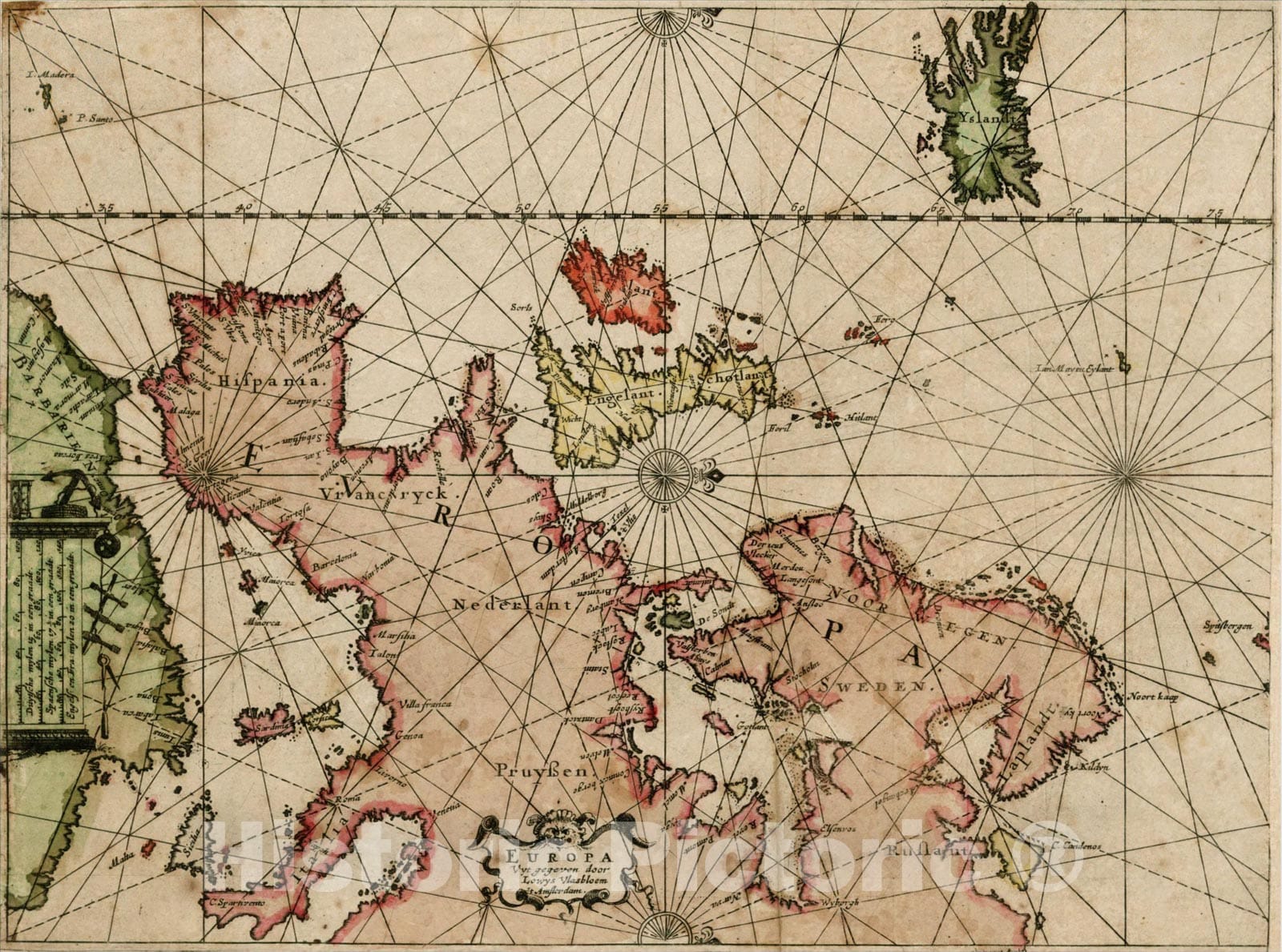 Historic Map : Europa Uyt gegeven door Lowys Vlasbloem 't Amsterdam, c1650, Louis Vlasbloem, Vintage Wall Art