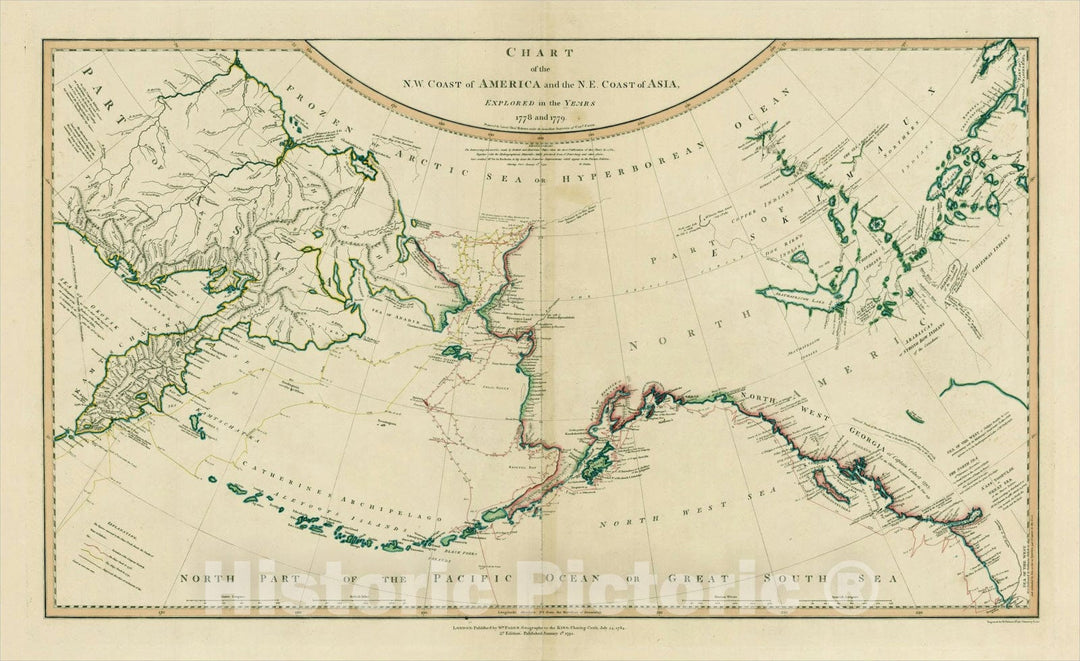 Historic Map : Chart of the NW Coast of America and the NE Coast of Asia Explored in the Years 1778 and 1779, 1794, William Faden, Vintage Wall Art