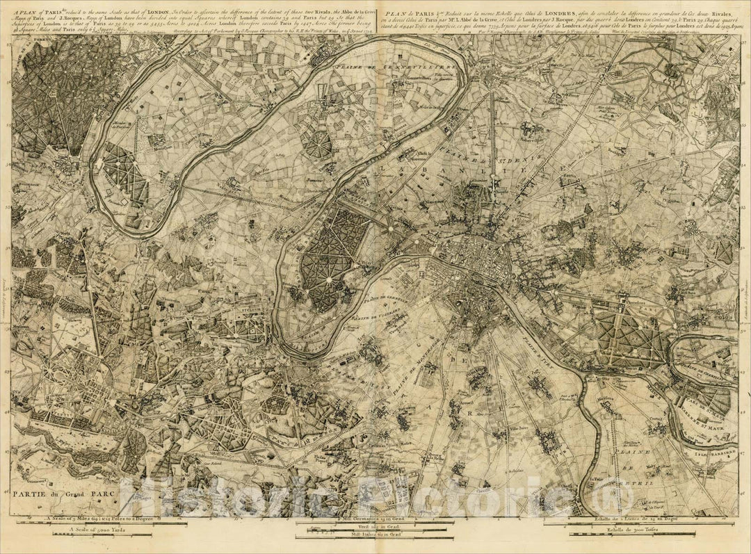 Historic Map : A Plan of Paris, 1754, John Rocque, Vintage Wall Art