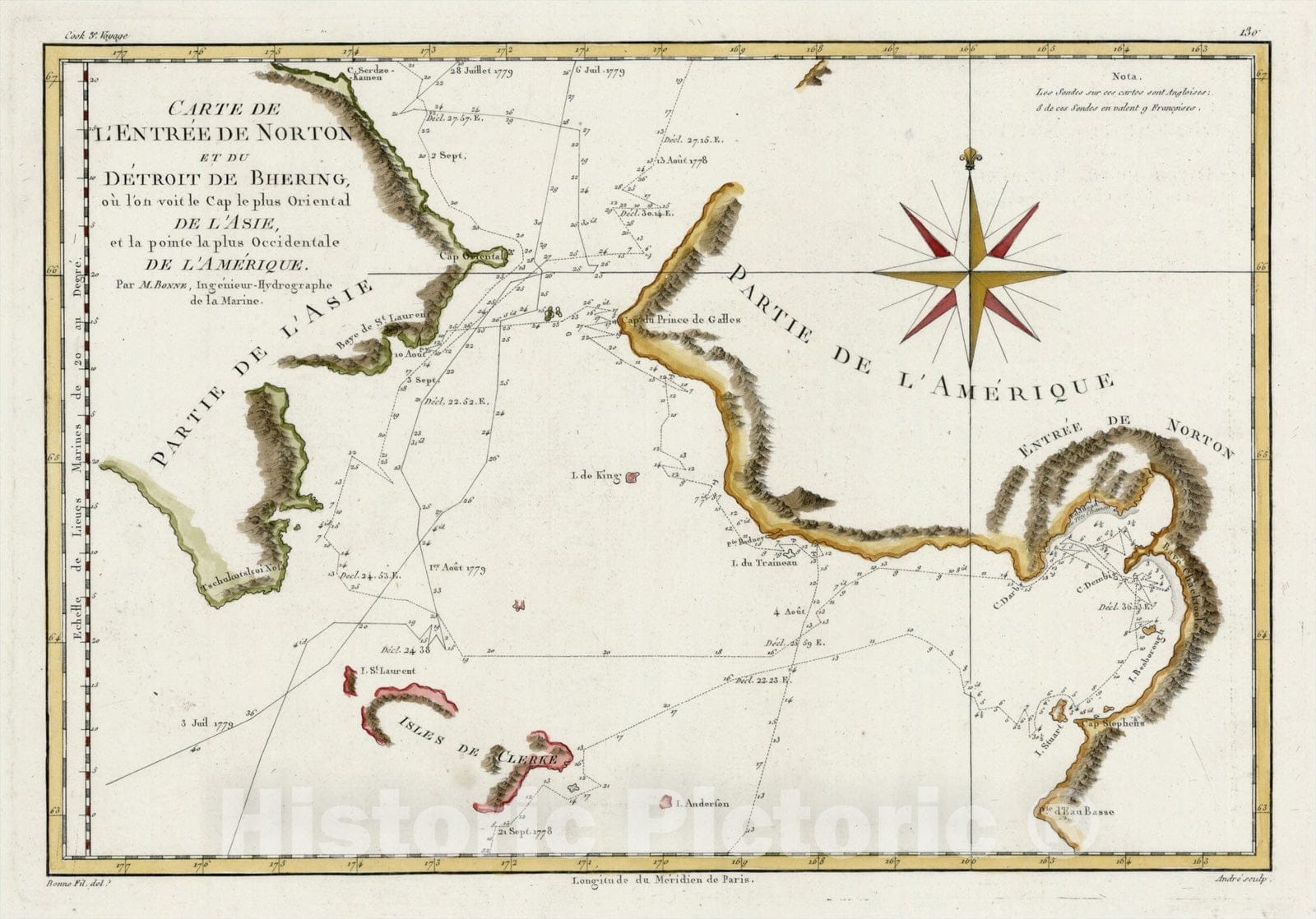 Historic Map : Carte De L'Entr? De Norton Et Du Detroit De Bhering, ou l'on voit le Cap le plus Oriental De L'Asie, 1787, Rigobert Bonne, Vintage Wall Art