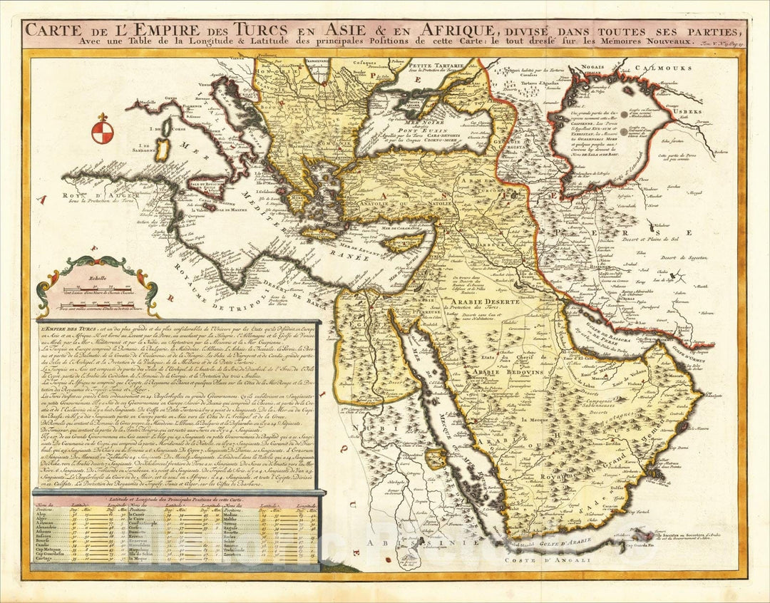 Historic Map : Carte De L'Empire Des Turcs En Asie and En Afrique, divise dans toutes ses parties, . [shows Cyprus], 1710, Henri Chatelain, Vintage Wall Art