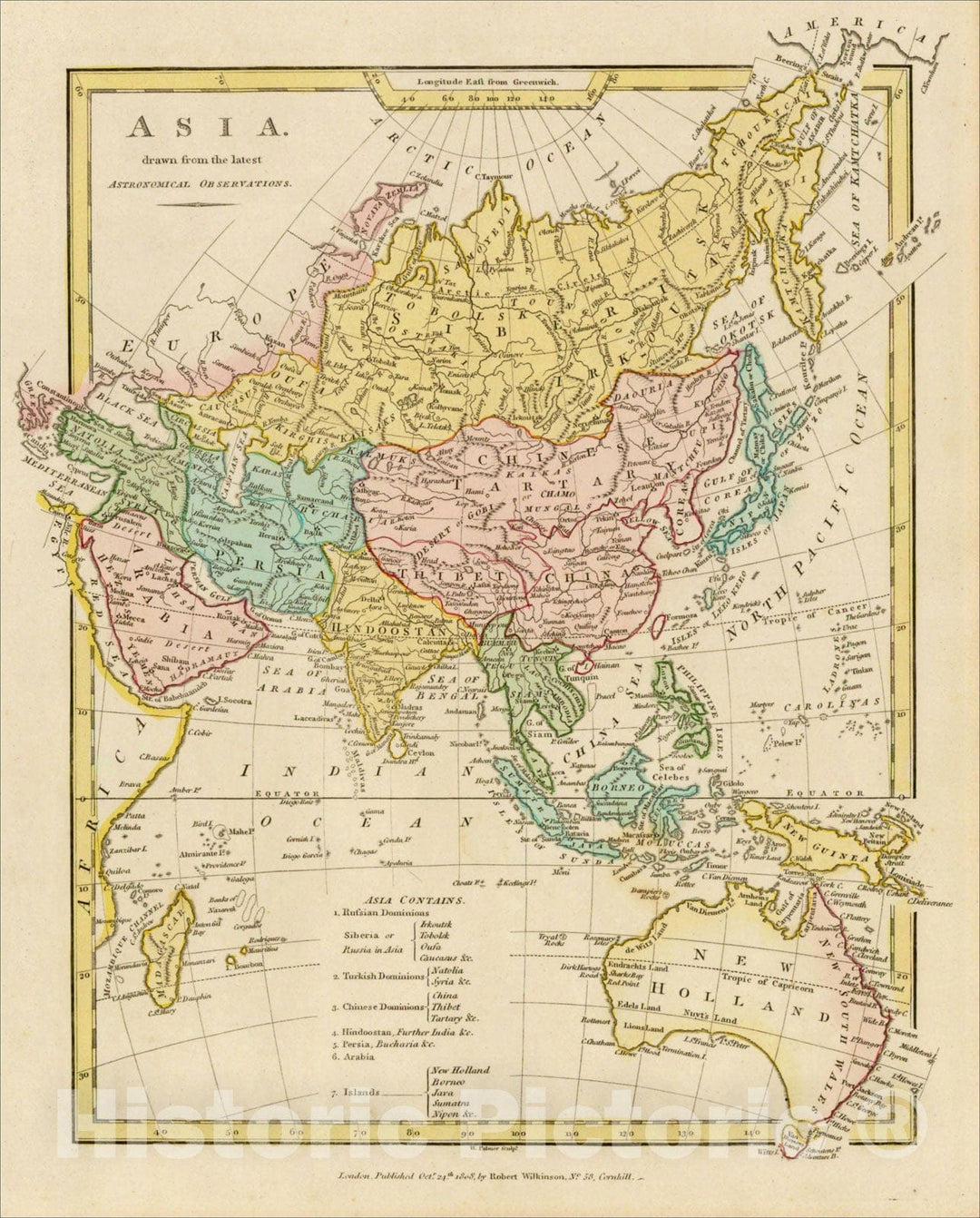 Historic Map : Asia, drawn from the latest Astronomical Observations [with New Holland], 1808, Robert Wilkinson, Vintage Wall Art