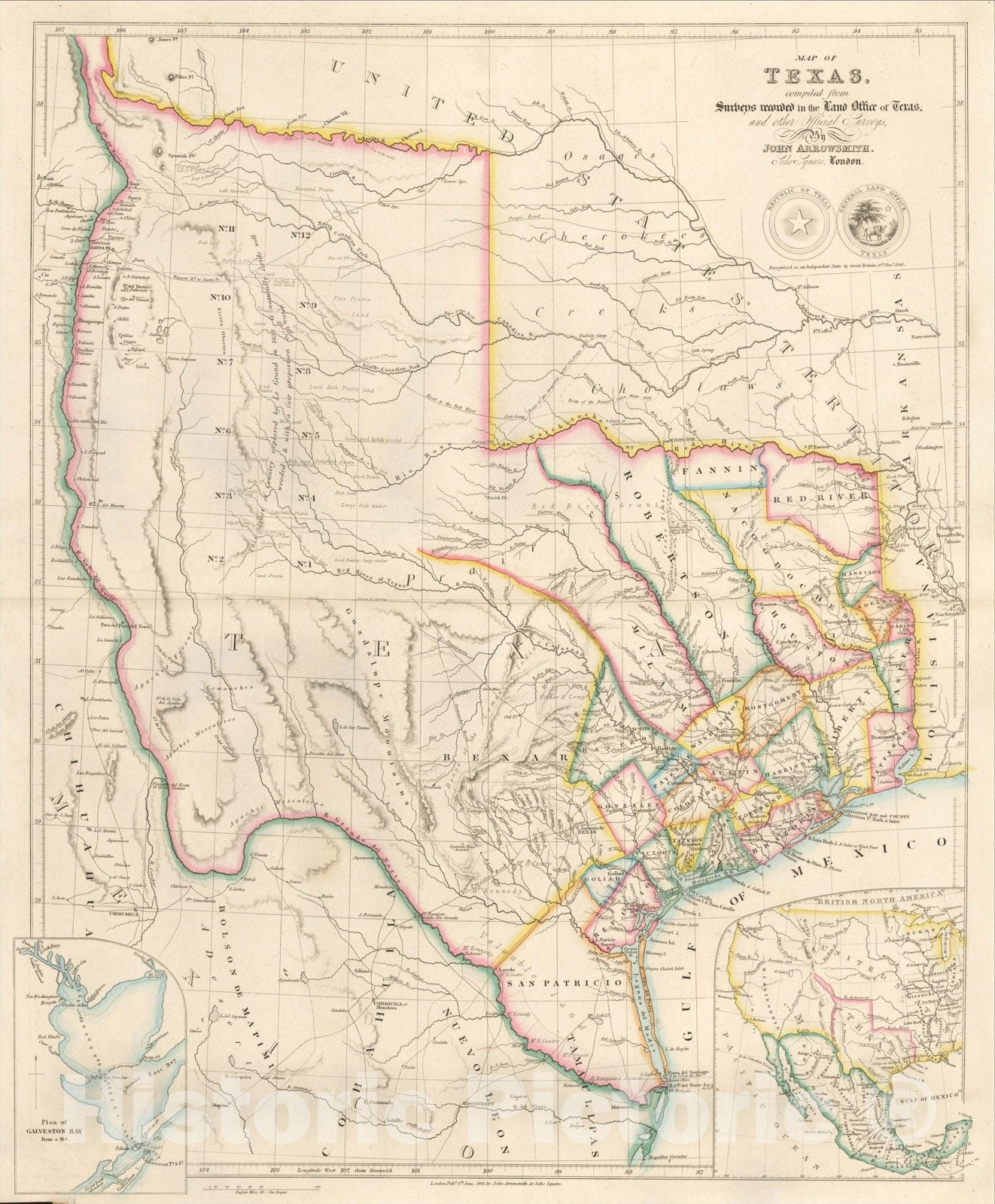 Historic Map : A Map of Texas, 1843, John Arrowsmith, Vintage Wall Art