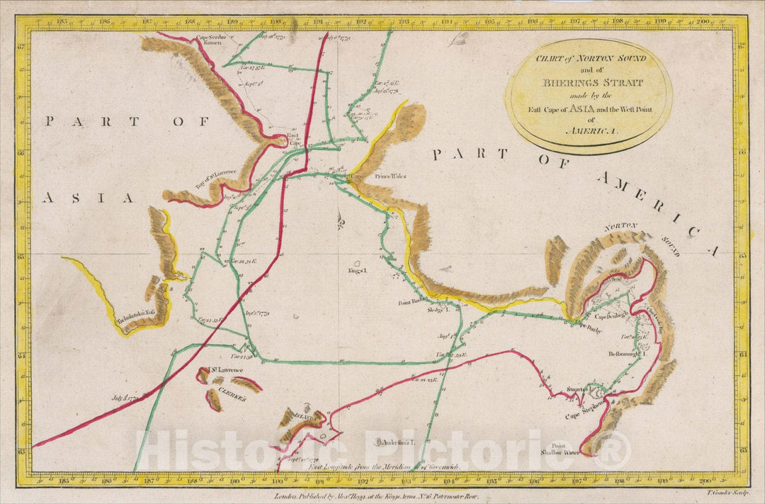 Historic Map : Chart of Norton Sound and of Bherings Strait made by the East Cape of Asia and the West Point of America, 1784, James Cook, v1, Vintage Wall Art