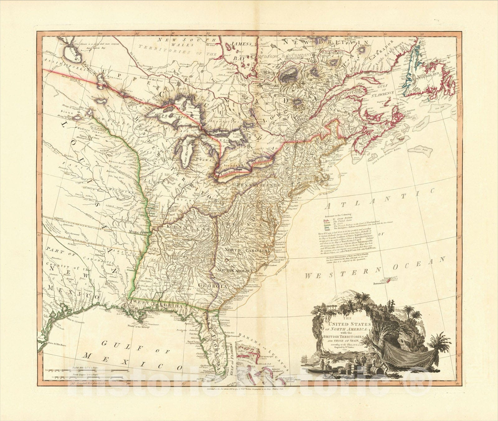 Historic Map : The United States of North America with the British Territories And Those of Spain, according to the Treaty of 1784, 1793, William Faden, Vintage Wall Art