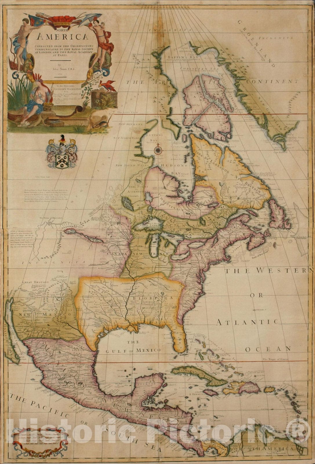 Historic Map : North America Corrected From The Observations Communicated to The Royal Society of London and The Royal Academy of Paris, 1710, 1710, John Senex, Vintage Wall Art