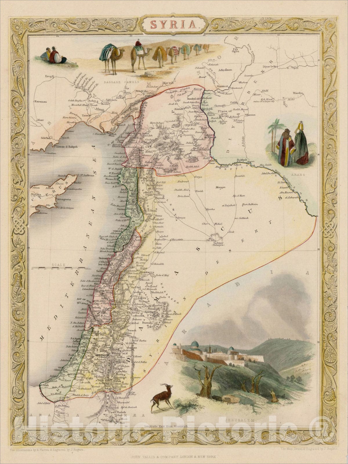 Historic Map : Syria [shows Cyprus], 1851, John Tallis, v2, Vintage Wall Art