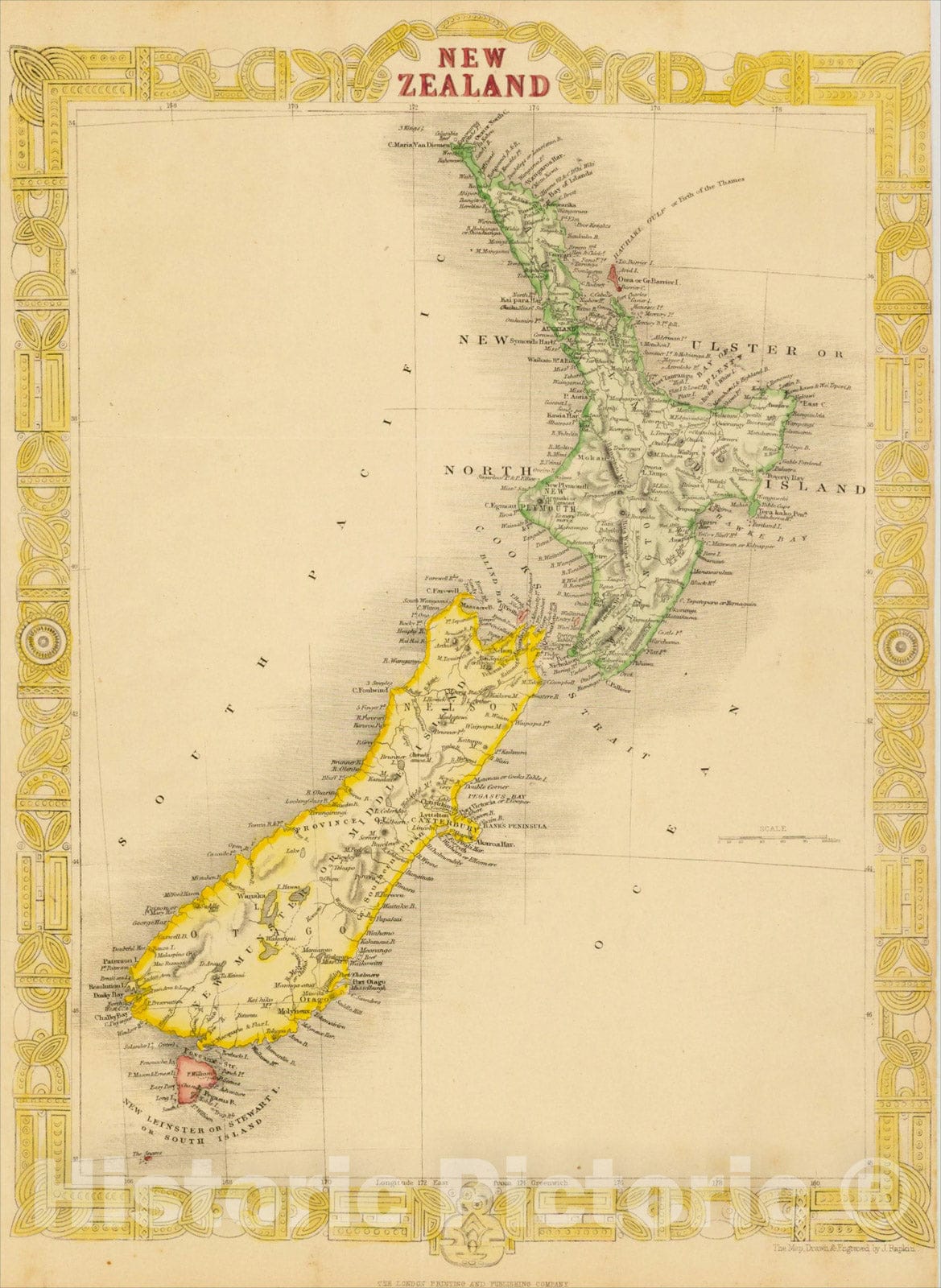 Historic Map : New Zealand, c1850, John Rapkin, v3, Vintage Wall Art