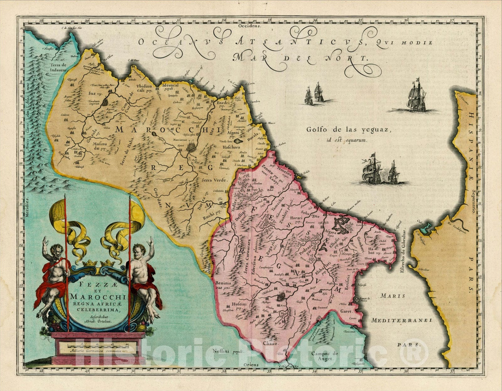 Historic Map : Fezzae et Marocchi Regna Africae Celeberrima, 1636, Willem Janszoon Blaeu, Vintage Wall Art