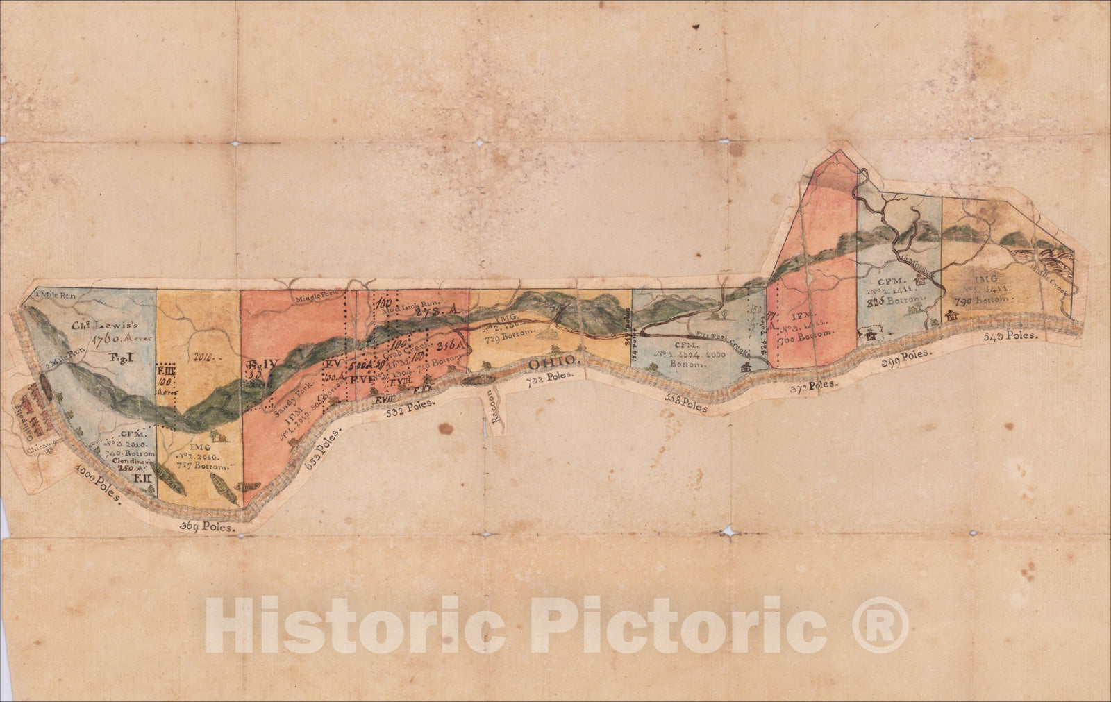 Historic Map : [Gallipolis - Ohio River Manuscript Map], c1790, Anonymous, Vintage Wall Art