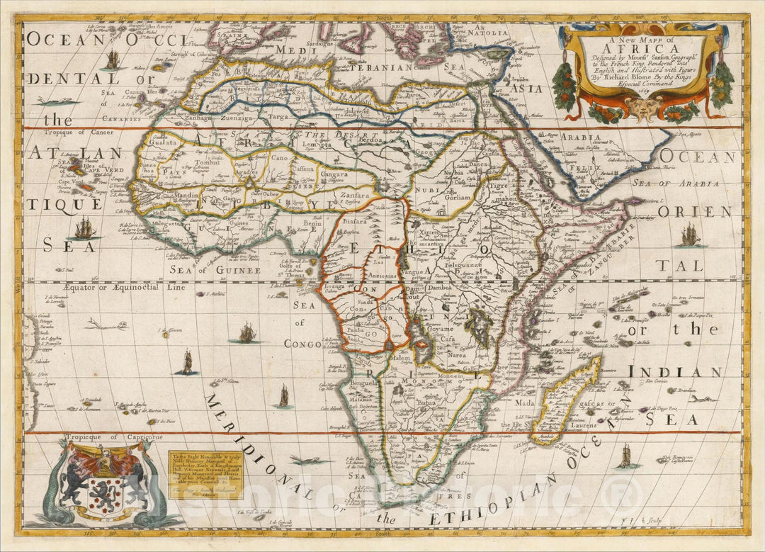 Historic Map : A New Mapp of Africa, 1669, 1669, Richard Blome, Vintage Wall Art