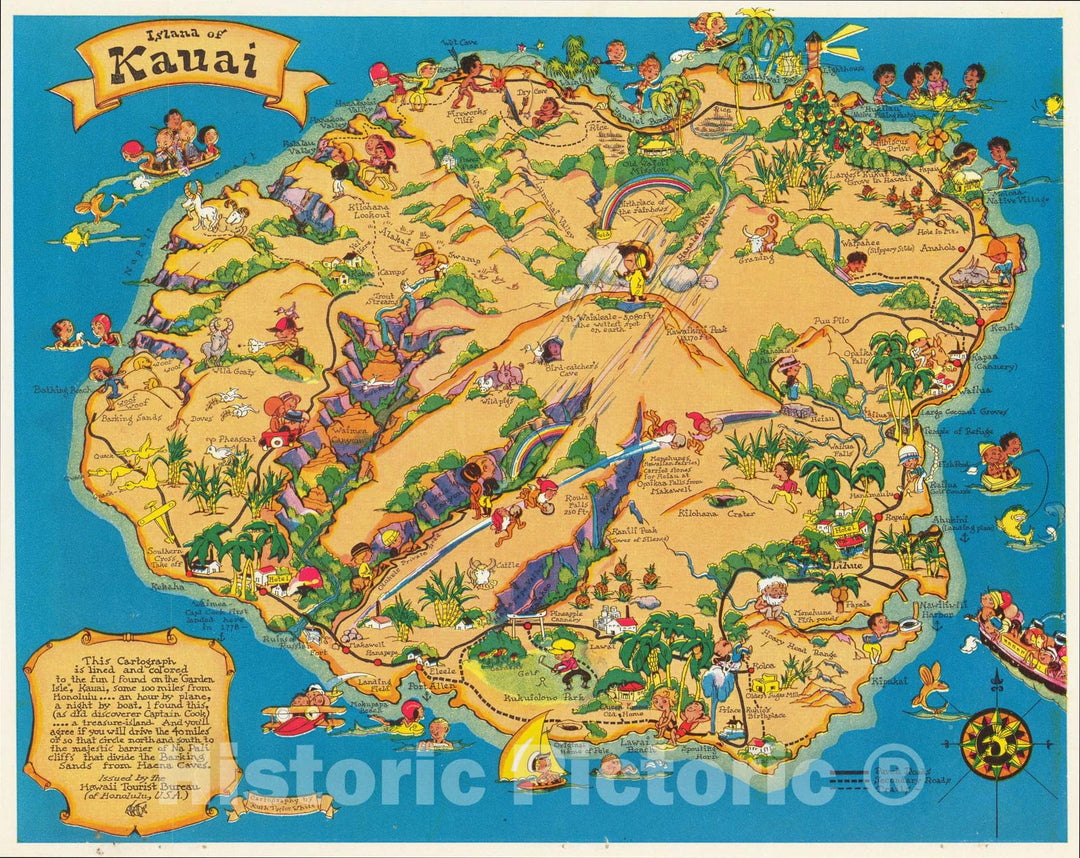 Historic Map : Island of Kauai, 1931, Ruth Taylor White, v2, Vintage Wall Art