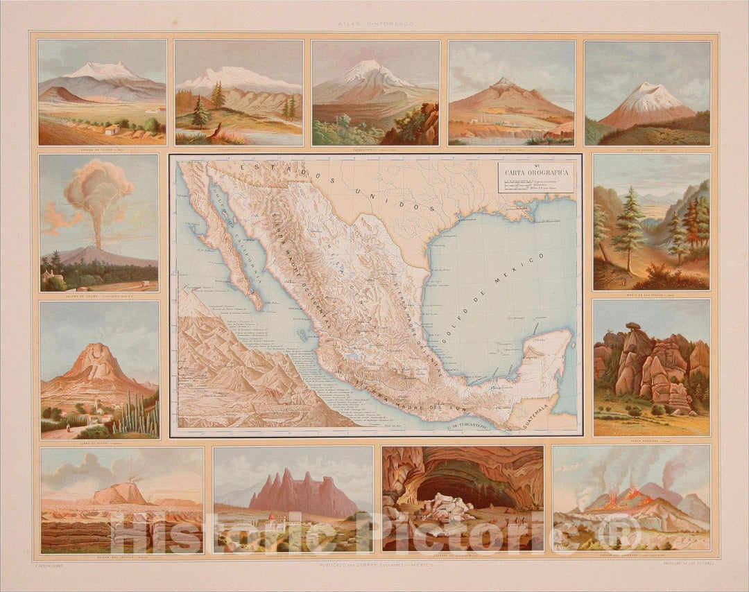 Historic Map : Carta Orographica, 1885, Antonio Garcia y Cubas, Vintage Wall Art