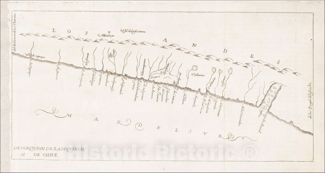 Historic Map : Descripcion De la Provincia de Chile, 1666, Antonio de Herrera y Tordesillas, Vintage Wall Art