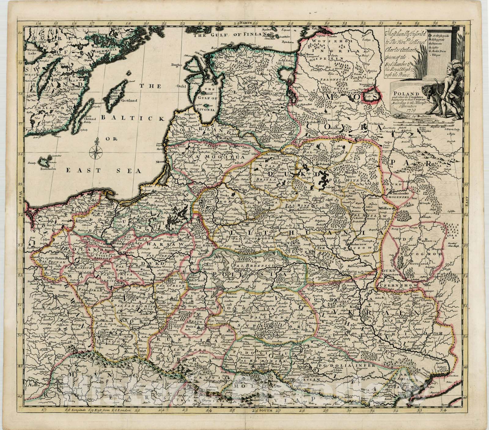 Historic Map : Poland and other the Countries belonging to the Crowne According to the Newest Observation 1719, 1719, John Senex, v1, Vintage Wall Art