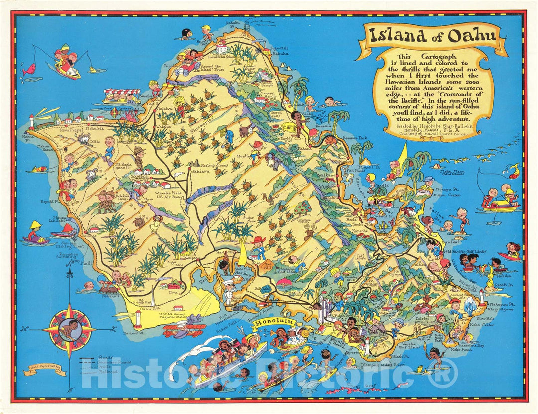 Historic Map : Island of Oahu, 1931, Ruth Taylor White, v1, Vintage Wall Art