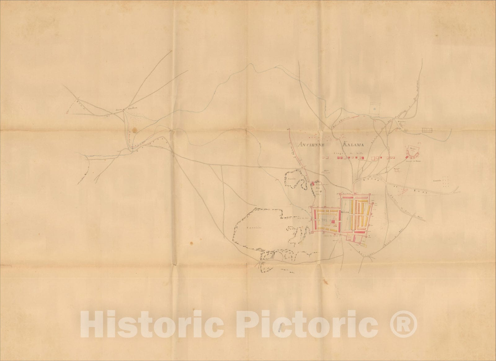 Historic Map : (Military Manuscript Map - Algeria) Plan of the city of Guelma, c1836, , Vintage Wall Art