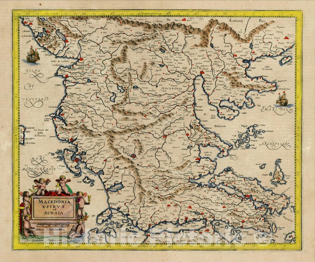 Historic Map : Macedonia Epirus et Achaia, c1620, Gerard Mercator, Vintage Wall Art