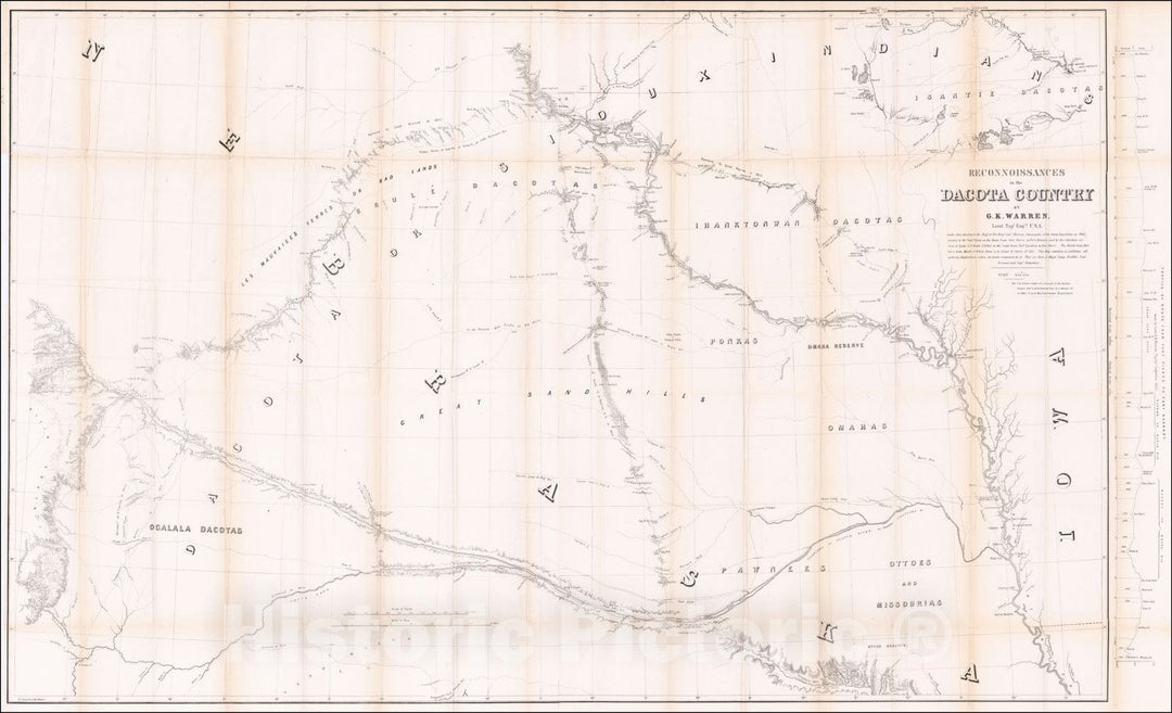 Historic Map : Reconnaissances in the Dacota Country By G.K. Warren, 1855, G.K. Warren, Vintage Wall Art