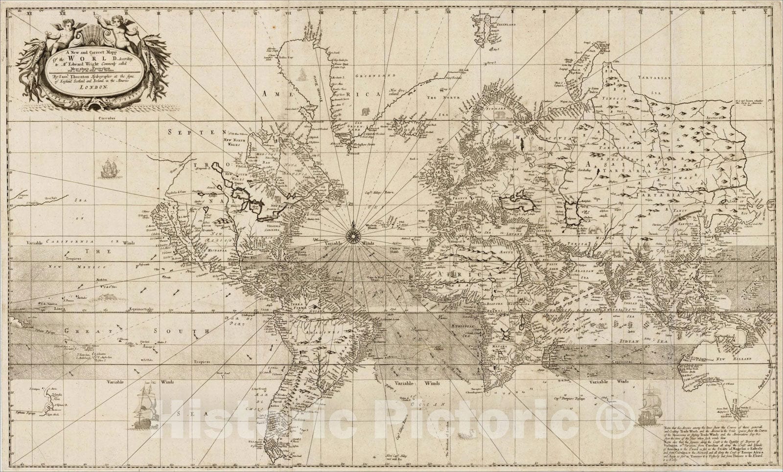 Historic Map : A New and Correct Mapp of the World, According to Mr. Edward Wright Commonly Called Mercator's Projection, c1711, , Vintage Wall Art