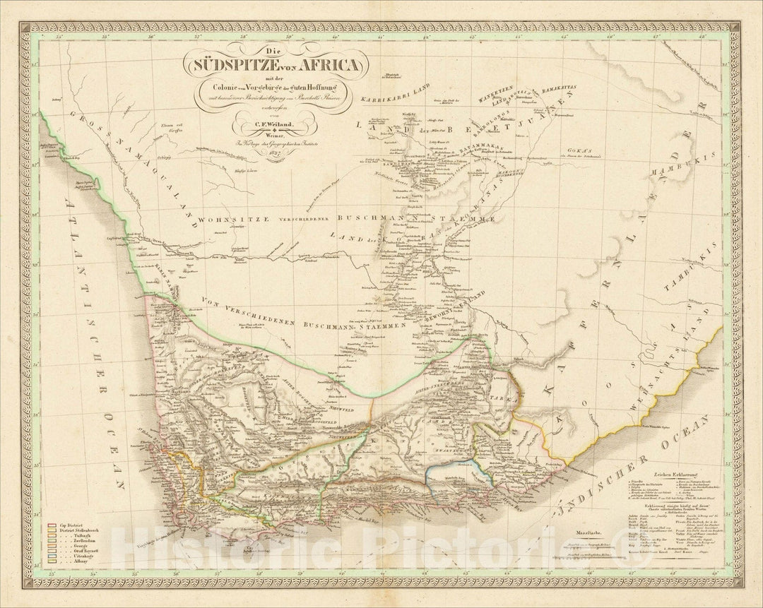 Historic Map : Die Sudspitze von Africa mit der Colonie vom Vorgebirge der guten Hoffnung mit besonderer Berucksichtigung von Burchell's Reisen, 1827, 1827, Vintage Wall Art