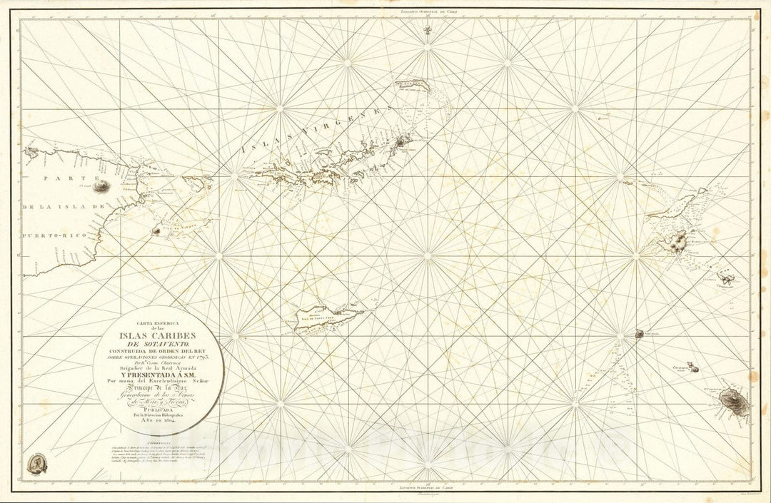 Historic Map : Virgin Islands, St. Kits, St. Barts, St. Martin, 1804, Direccion Hidrografica de Madrid, Vintage Wall Art