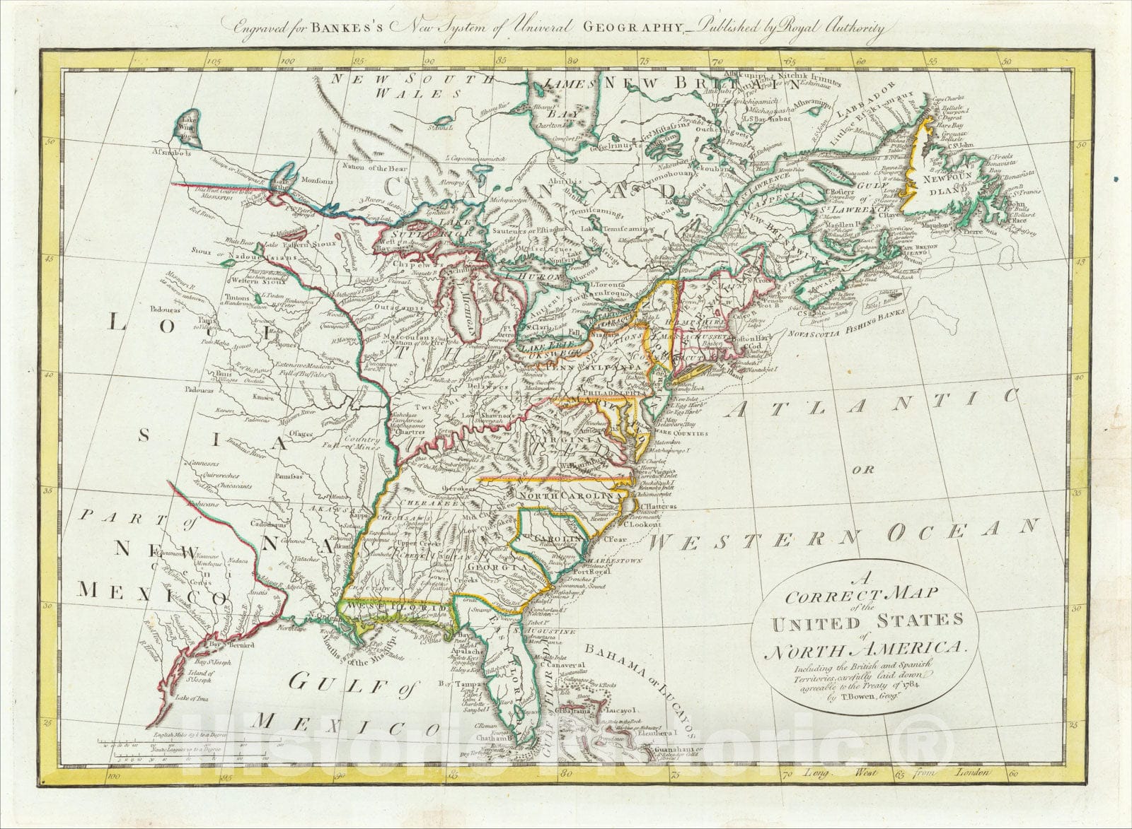 Historic Map : United States of North America. Including the British and Spanish Territories, 1787, Vintage Wall Art