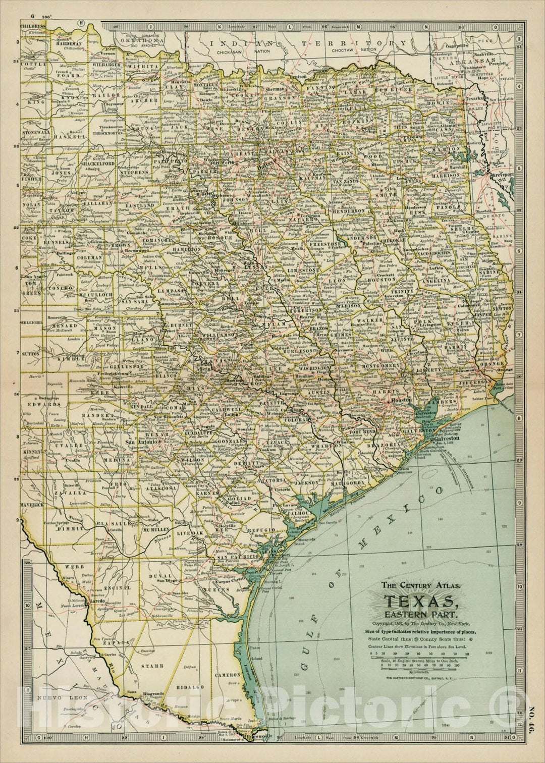 Historic Map : Texas, Eastern Part, 1897, The Century Company, Vintage Wall Art