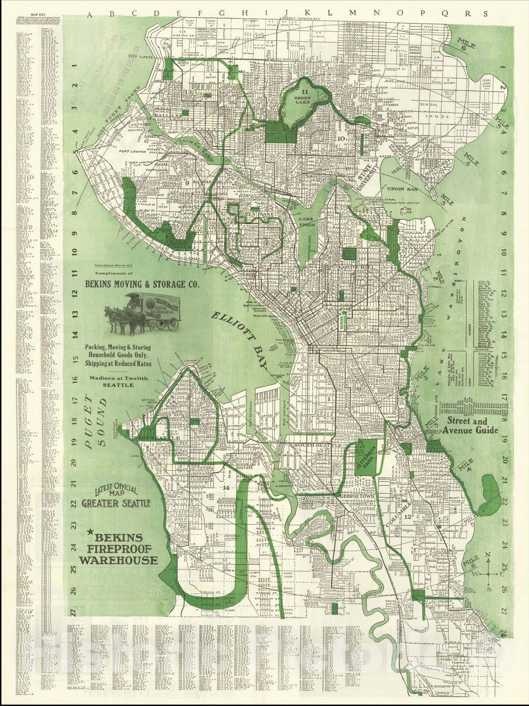 Historic Map : Latest Official Map of Greater Seattle, 1913, Kroll Map Company, v1, Vintage Wall Art