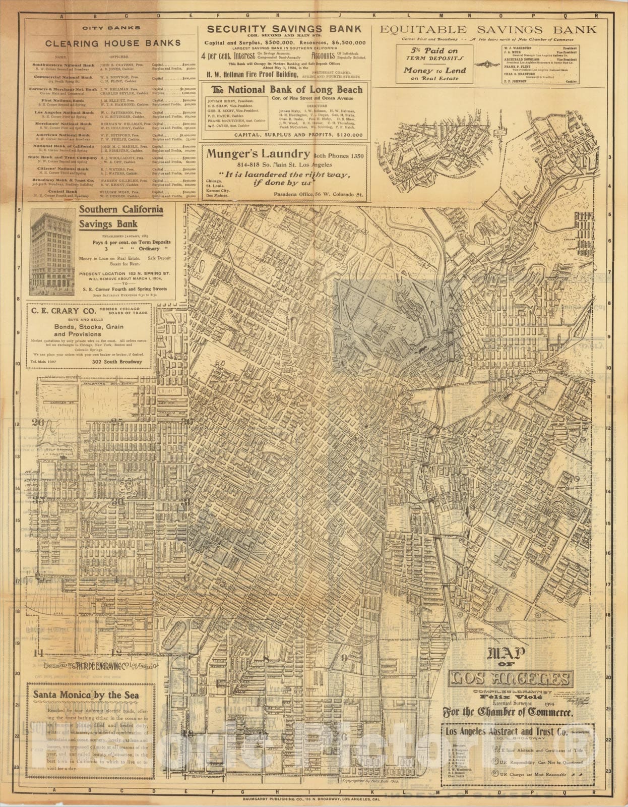 Historic Map : Map of Los Angeles Compiled and Drawn By Felix Viole Licensed Surveyor 1904, 1904, Felix Viole, Vintage Wall Art