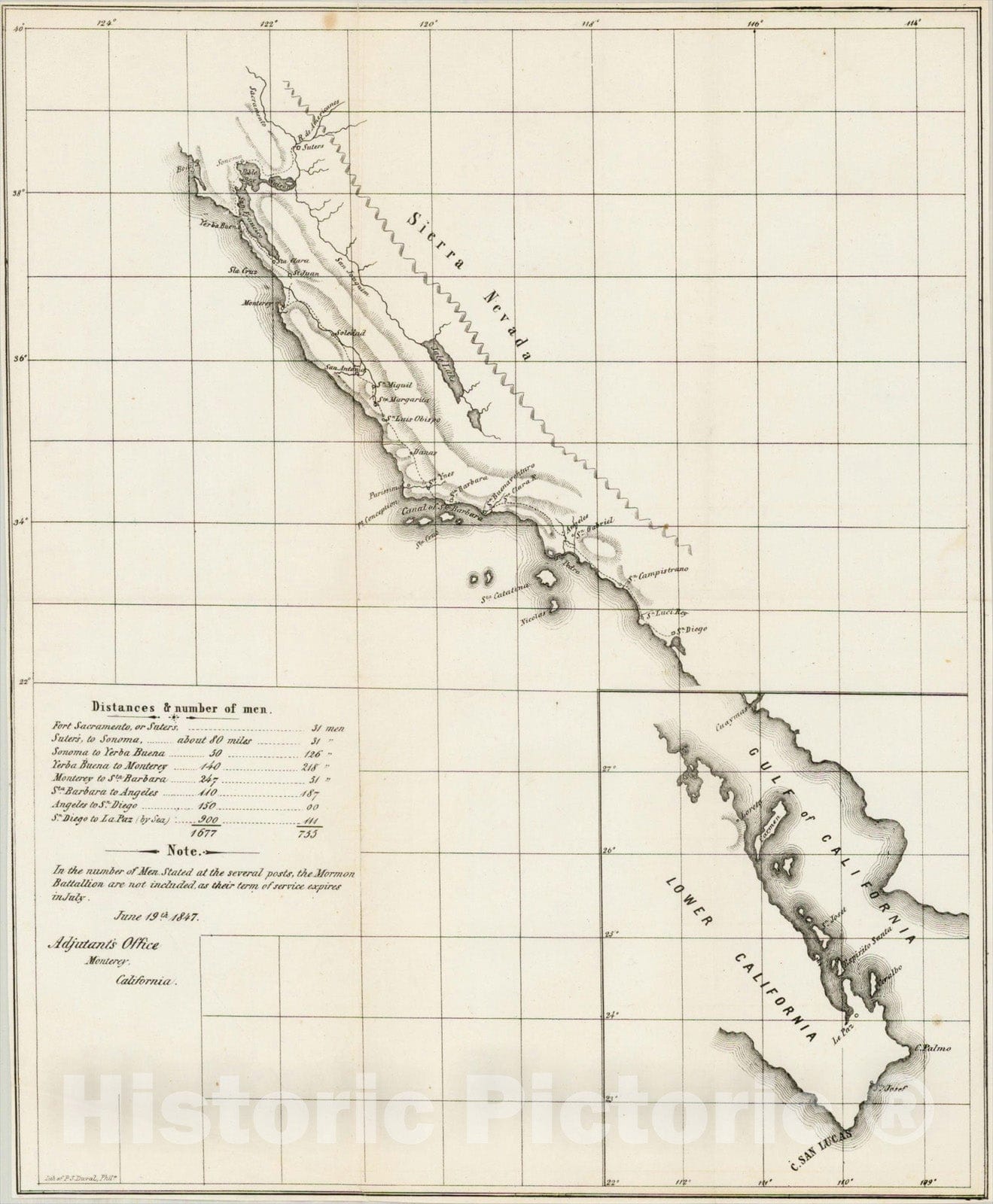 Historic Map : [California -- San Francisco to San Diego], 1847, P.S. Duval, Vintage Wall Art