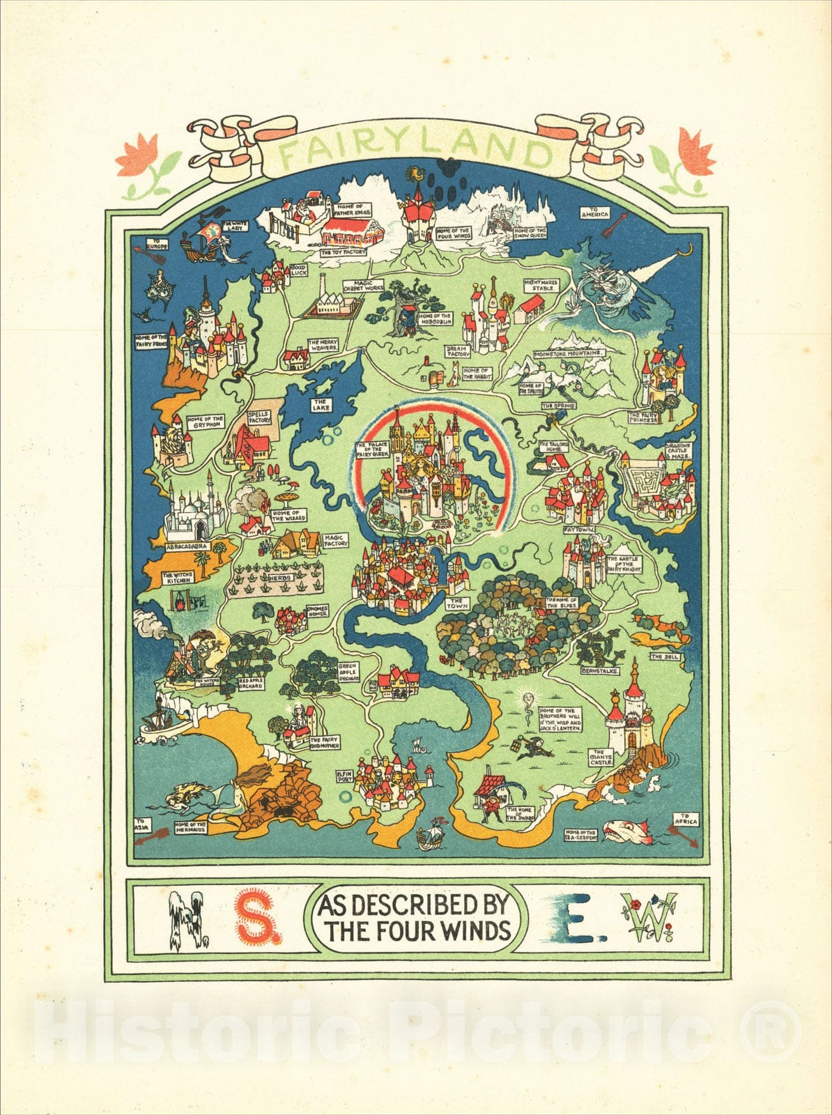 Historic Map : Fairyland (As Described By The Four Winds), 1924, Gilbert Anthony Pownall, Vintage Wall Art