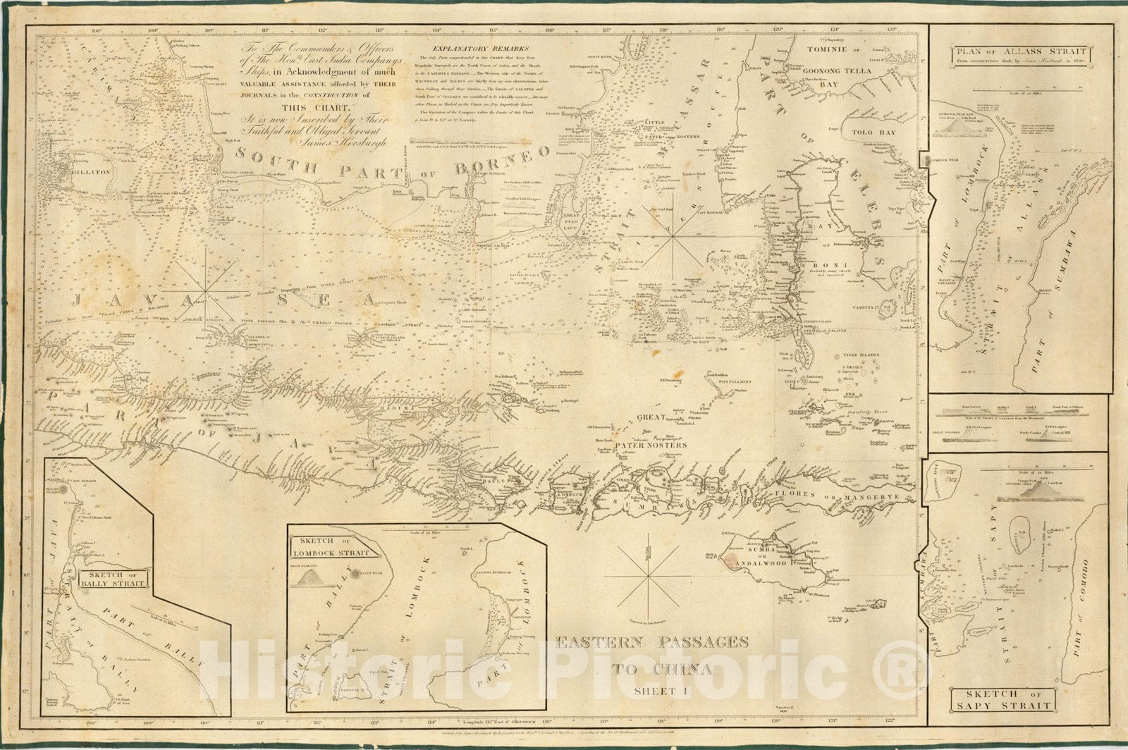 Historic Map : Eastern Passages To China Sheet 1 (Java, Bali, Lombock, Sumbawa, Southern Borneo, Celebes, etc.), 1848, James Horsburgh, Vintage Wall Art