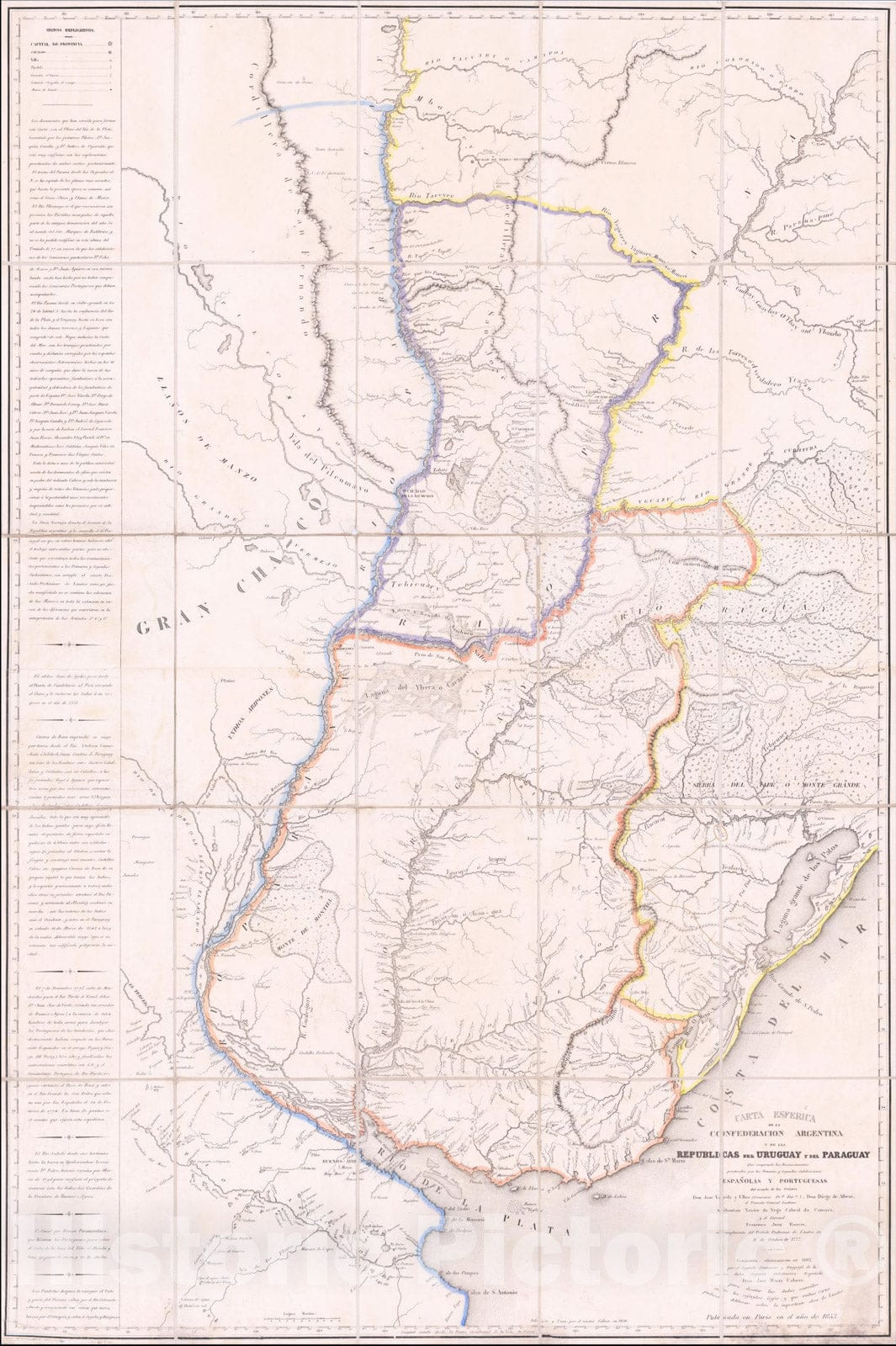 Historic Map : Carta Esferica de la Confederacion Argentina y de las Republicas del Uruguay y del Paraguay que comprende los Reconocimientos, 1853, Vintage Wall Art