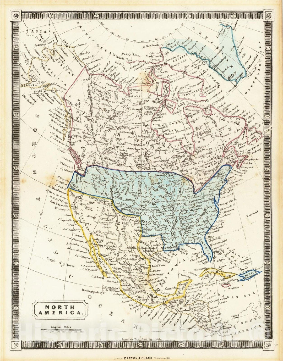 Historic Map : North America (Republic of Texas), c1840, Darton & Clark, Vintage Wall Art