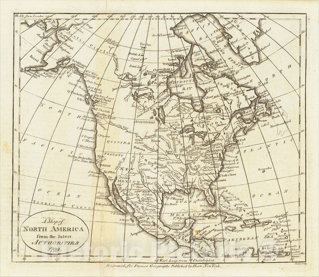 Historic Map : A Map of North America from the latest Authorities. 1799., 1799, Thomas Payne, Vintage Wall Art