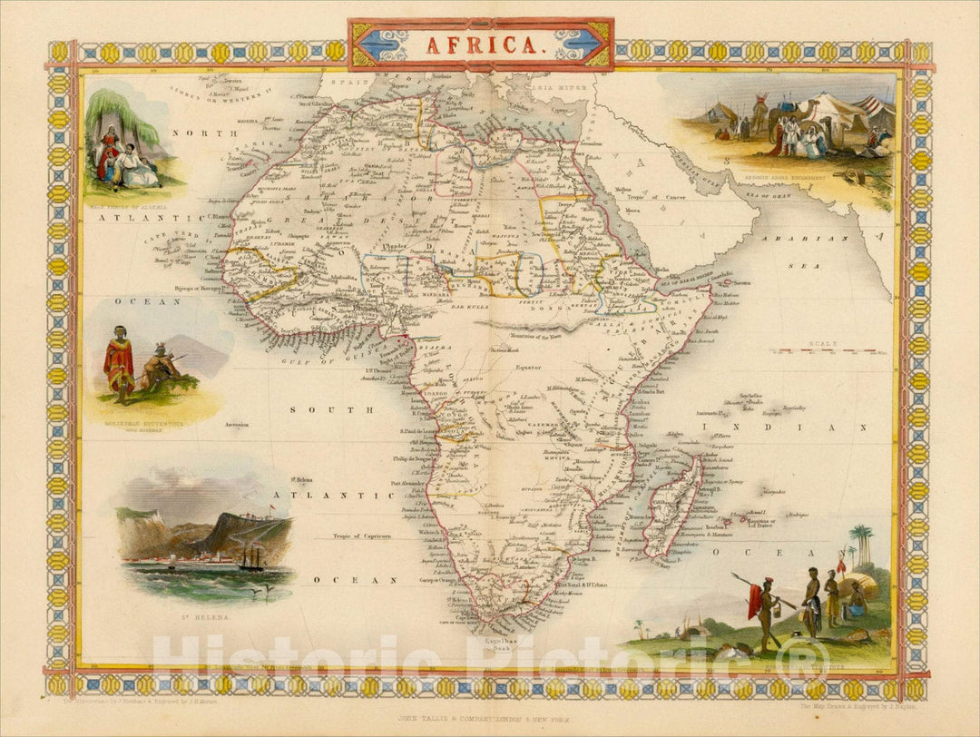 Historic Map : Africa, 1851, John Tallis, v2, Vintage Wall Art