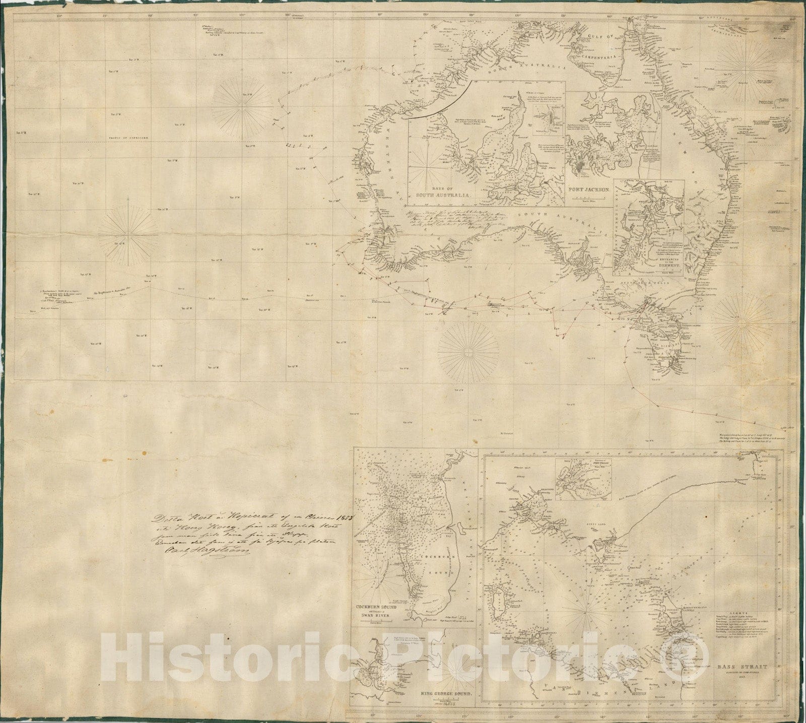 Historic Map : [Untitled Manuscript Sea Chart of Australia], 1853, Anonymous, Vintage Wall Art