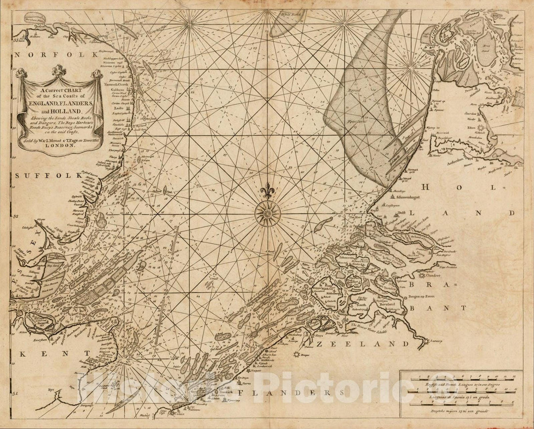 Historic Map : A Correct Chart Of The Sea Coasts Of England, c1750, , Vintage Wall Art