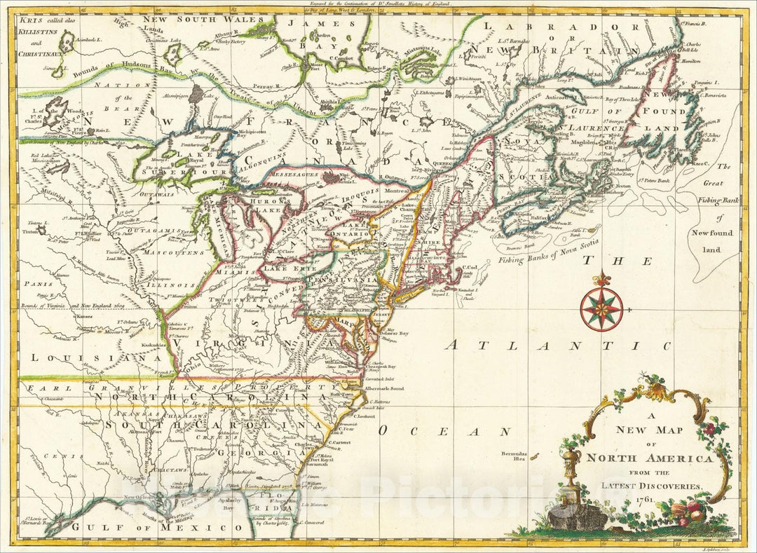 Historic Map : A New Map of North America From The Latest Discoveries, 1761, 1761, John Spilsbury, v1, Vintage Wall Art