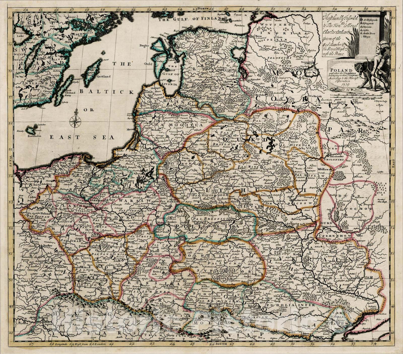 Historic Map : Poland and other the Countries belonging to the Crowne According to the Newest Observation 1719, 1719, John Senex, v2, Vintage Wall Art